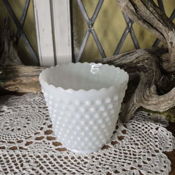 Hobnail Milk Glass Planter - Picture 2 of 7